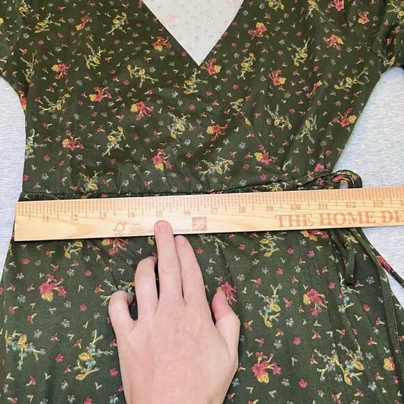 Emory Park Wrapped Mini‎ Dress Green Floral Y2K Boho Cottage Core Fairy Ethereal - Picture 9 of 10